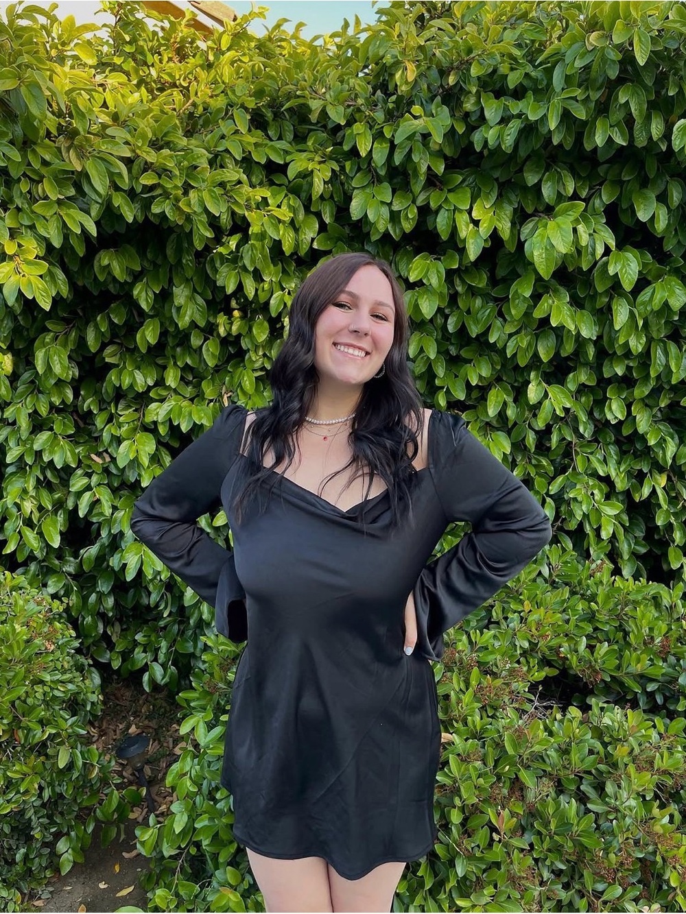 Princess Polly Black Satin Mini Slip Dress with Long Sleeves